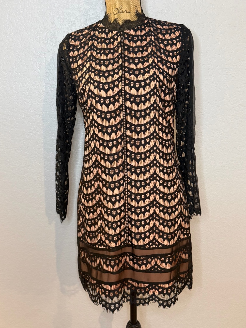 Adelyn Rae Black Lace Dress with Nude Lining